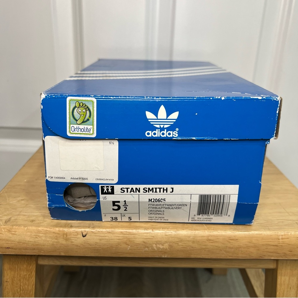 Adidas Stan Smith J White and Green Sneakers